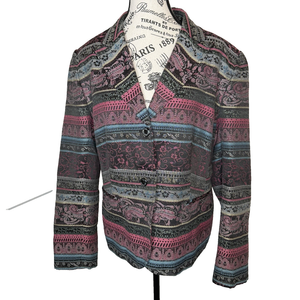 Koret Women’s Tapestry Jacket Blazer Size 16 Multi-Color Mixed Print Two Buttons